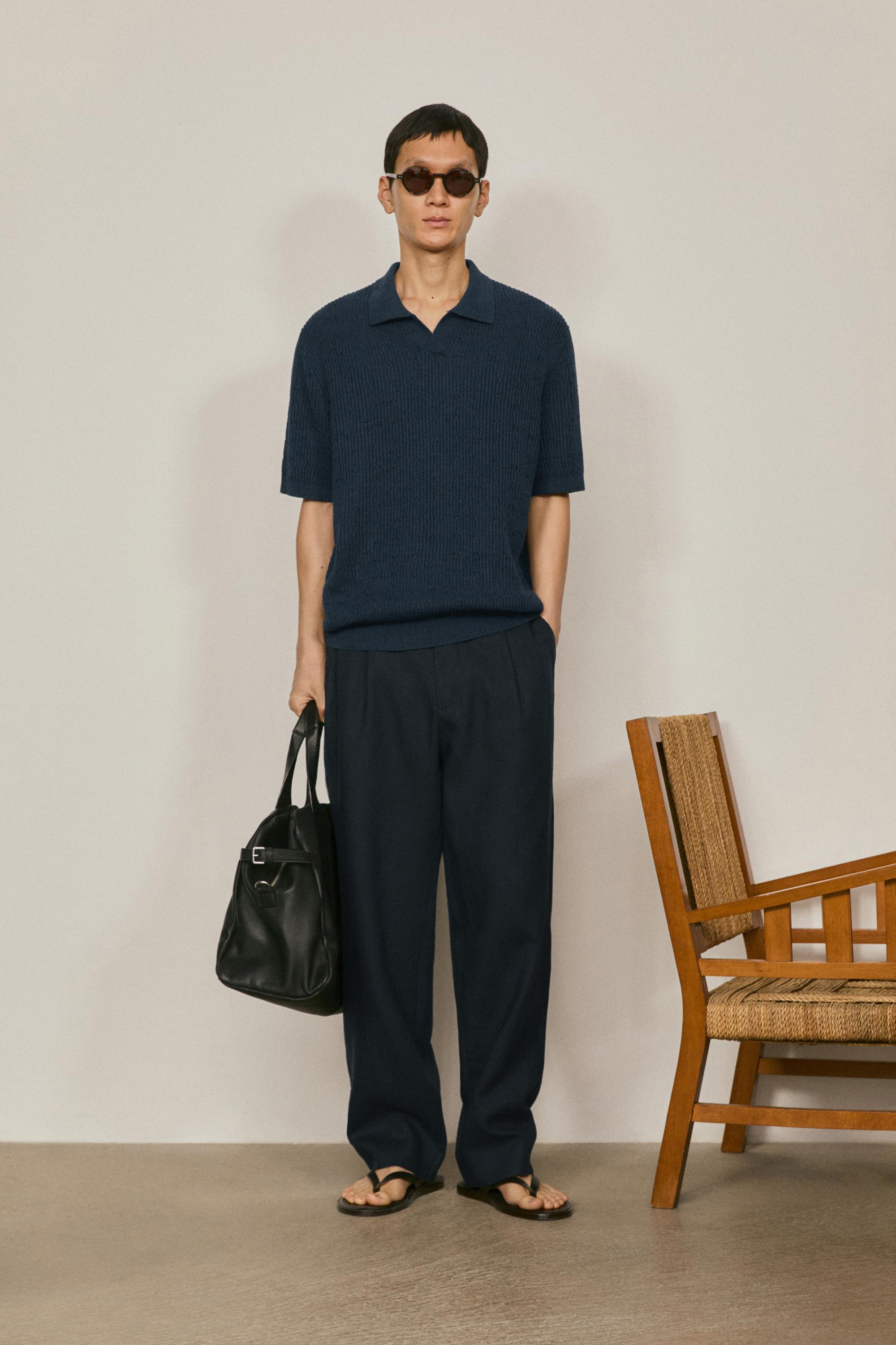 Pull polo en maille tressée